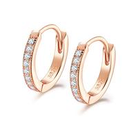 Shuxin Silver Hoops Earrings for Women, 925 Sterling Silver Rose Gold Huggie Hinged Earrings with AAA Cubic Zirconia, Diameter 13mm Hypoallergenic Small Sleeper Hoops