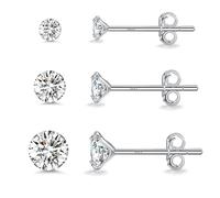 Shuxin Sterling Silver Stud Earrings for Women, Set of 3 Pairs Small Diamond Earrings, Tiny Cubic Zirconia Stud Earrings Set Hypoallergenic Sleeper Earrings 3, 4, 5mm