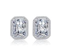 Shuxin Sterling Silver Stud Earrings for Women, Silver Cubic Zirconia Stud Earrings, Big Clear Faux Crystal Diamond Gemstone Studs Earrings, Bridal Earrings for Brides Bridesmaids Wedding
