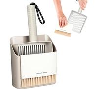 Shuyaodian Cat litter scoop set, including storage box and small broom, stainless steel litter box scoop, quick filtering tool