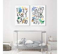 SHUYINGHENGXIE Alphabet Numbers Kids Posters Nordic Watercolor Dinosaurs Wall Art Print Canvas Painting Nursery Decor Pictures No Frame-50x70cmX2