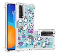 SHUYIT Case for Huawei P Smart 2021, Cute Glitter Liquid Case Bling Sparkle Floating Quicksand Shockproof Soft Silicone TPU Bumper Protective Cover Case for Huawei P Smart 2021, Rainbow Horse