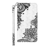 SHUYIT Case for Huawei P Smart 2021, Shockproof 3D PU Leather Case Notebook Flip Wallet Case with Stand Card Slots Magnetic Clasp TPU Bumper Phone Cover for Huawei P Smart 2021, Black Flower