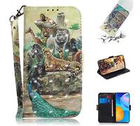 SHUYIT Case for Huawei P Smart 2021 / Y7A, 3D PU Leather Case Notebook Flip Wallet Case with Stand Card Slots Magnetic Shockproof Bumper Phone Cover for Huawei P Smart 2021 / Y7A, Animal kingdom