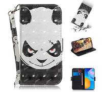 SHUYIT Case for Huawei P Smart 2021 / Y7A, 3D PU Leather Case Notebook Flip Wallet Case with Stand Card Slots Magnetic Clasp Shockproof Bumper Phone Cover for Huawei P Smart 2021 / Y7A, panda