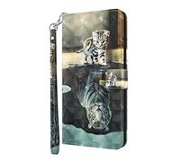 SHUYIT Case for Nokia 2.4, Shockproof 3D PU Leather Case Notebook Flip Wallet Case with Stand Card Slots Magnetic Clasp TPU Bumper Phone Cover for Nokia 2.4, Cat Tiger