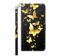 SHUYIT Case for Xiaomi Poco C3, Shockproof 3D PU Leather Case Notebook Flip Wallet Case with Stand Card Slots Magnetic Clasp TPU Bumper Phone Cover for Xiaomi Poco C3, Golden Butterfly