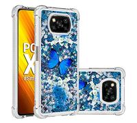 SHUYIT Case for Xiaomi Poco X3 NFC, Cute Glitter Liquid Case Bling Sparkle Floating Quicksand Shockproof Soft Silicone TPU Bumper Protective Cover Case for Xiaomi Poco X3 NFC, Blue Butterfly