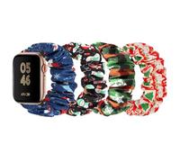 ShuYo 4 Packs Scrunchie Band Compatible with Apple Watch 38mm 40mm 41mm 42mm 44mm 45mm 49mm,Cute Printed Elastic Bands Women Bracelet Strap for iWatch Series 8 7 6 5 4 3 2 1 SE Ultra (Red + Christmas