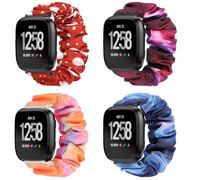 ShuYo Scrunchie Watch Bands for Fitbit Versa / Versa 2 / Versa Lite / Versa SE Women Men,Replacement Soft Nylon Stretchy Wristabnd For Fitbit Versa Smart Watch (Polka Dot + Blue Stars + Pink Stars +