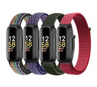 ShuYo Sport Loop Nylon Band Compatible with Fitbit Inspire 3/2/HR/Ace 3, Adjustable Rugged Velcro Wristband Strap (4 Pack, Black iridescent/midnight blue/military green/big red)