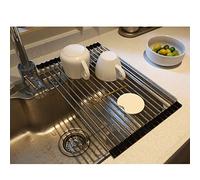SHUYUE Roll up Dish Drying Rack Over The Sink Portable Stainless Still Rolling Rack Folding Mat for Kitchen Counter (Black, 17.7''LX11.2''W)