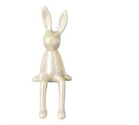 SHUZHENG Ceramic Sitting Bunny Figurine for Shelf Edge,Modern Rabbit Statue with Dangling Legs for Mantel and Bookshelf,High End Animal Ornament for Home Hotel Bar Decor,8.27 Inch Height