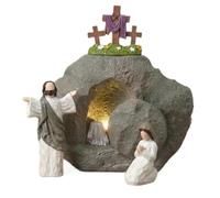 SHUZHENG Easter Cross Decor and Resurrection Scene Set,Lighted Empty Tomb Jesus Statue Centerpieces,Christian Religious Figurines for 2026 Holiday Home Table Top Ornament and Faith Based Gift
