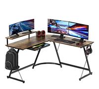 SHW Vista L Desk with Monitor Stand Drawer, Rustic Brown