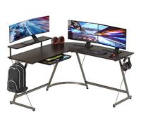 SHW Vista L-Shape Desk with Monitor Stand, Espresso