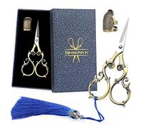 SHWAKK Embroidery Scissors 4.45in Ancient Cyan Gourd Flower Scissors with Tassels and Thimble, Embroidery Tools for Sewing, Crafting, Tailoring, Needlework, Handicrafts DIY Tools