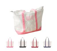 SHWorkshop Personalized Canvas Bag for Women - with Embroidered Name, Reusable Grocery Shopping Bag, Top Zipper Closure, Thank You Gifts for Mother, Bridesmaids, Teachers