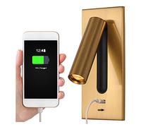 SHXITAYNB Headboard Light Reading Lamp Recessed Wall Lights, USB Hidden Push Switch for Bedroom LED Wall Sconce Bedside Reading Light, 350° Rotation 90° Fold,Brass,3000K warm