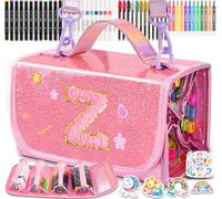 SHXWELL 69 PCS Initial Washable Scented Markers Set with Glitte Pencil Case Shoulder Strap, Personalized Art Supplies and Crafts for Kids Ages 4-6-8, Birthday Gifts for Girls Coloring Markers Set (Z)