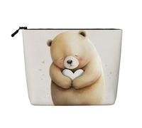 Shy Bear Valentine's Day Large Capacity Travel Makeup Bag for Women,Waterproof Single-Ply Imitation Hemp Portable Zipper Cosmetic Bag
