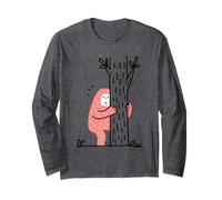 Shy Bigfoot Hiding Behind Tree Funny Cartoon Art Long Sleeve T-Shirt