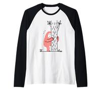 Shy Bigfoot Hiding Behind Tree Funny Cartoon Art Raglan Baseball Tee