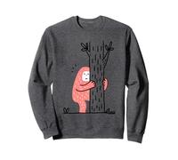 Shy Bigfoot Hiding Behind Tree Funny Cartoon Art Sweatshirt