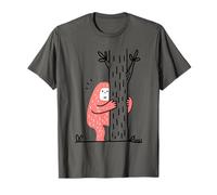 Shy Bigfoot Hiding Behind Tree Funny Cartoon Art T-Shirt