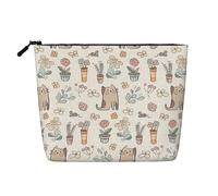 Shy Calico Cat Large Capacity Travel Makeup Bag, Makeup Bag for Women, Waterproof Single-Ply Imitation Hemp Portable Zipper Cosmetic Bag, Travel Essentials Toiletry BagCosmetic Organizer Pouch