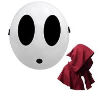 Shy Guy Mask with Cloak Anime White Mask Halloween Christmas Carnival Costume Cosplay Props (2PCS Boy Red)