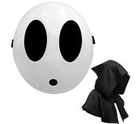 Shy Guy Mask with Cloak Anime White Mask Halloween Christmas Carnival Costume Cosplay Props (2PCS Boy Black)
