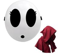 Shy Guy Mask with Cloak Anime White Mask Halloween Christmas Carnival Costume Cosplay Props (2PCS Girls Red)