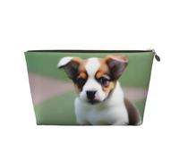 Shy Puppy Pattern Women'S Cosmetic Bag Leather Handbag Portable Large Capacity Zipper Travel Bag Storage Bag, Gold, One Size