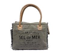 Shy Shy Bags Sel De Mer Upcycled Canvas Hand Bag Upcycled Canvas & Cowhide Tote Bag Radiant Upcycled Leather Bag, Olive Green