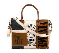 Shy Shy Bags SEL de MER Upcycled Large Upcycled Canvas Crossbody Bag & Cowhide Tote Bag, Upcycled Canvas & Cowhide Leather Handbag Bag for Women, White, Green, Blue, 17 inches x 14 inches x 5 inches