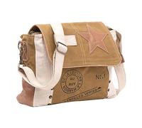 Shy Shy Leather Star Shoulder Bag, Adjustable Leather Handle, Canvas Crossbody Bag, Brown & White, M