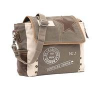 Shy Shy Leather Star Shoulder Bag, Adjustable Leather Handle, Canvas Crossbody Bag, Grey+white, M