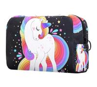 Shy Unicorn in Black Cosmetic Bag for Women, Travel Toiletries Bags Large Makeup Handy Pouch Organiser Bag with Zipper