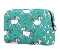 Shy Unicorns Pattern Stars Blue Cosmetic Bag for Women, Travel Toiletries Bags Large Makeup Handy Pouch Organiser Bag with Zipper