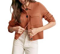 Shy Velvet Women 2025 Shackets Jacket Patch-Pocket Sweaters Merino Cardigan Open Front Button Down Cropped Jackets, Amber Orange, X-Large