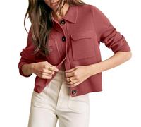 Shy Velvet Women 2025 Shackets Jacket Patch-Pocket Sweaters Merino Cardigan Open Front Button Down Cropped Jackets, Rose Wood, S