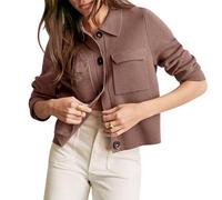 Shy Velvet Women 2026 Shackets Jacket Patch-Pocket Sweaters Merino Cardigan Open Front Button Down Cropped Jackets, Chestnut, M