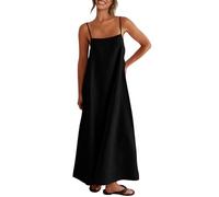 Shy Velvet Women's 2025 Summer/Fall Linen Maxi Dress Contrast Spaghetti Strap Dress Backless Casual Party Slip Dresses, Black, XL