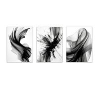 SHYAMIC 3 Piece Wall Art Canvas Abstract Art, Black Abstract Ink Paintings for Bathroom Fantasy Modern Artwork Decor for Living Room Bedroom Kitchen - 30x45cmx3 Unframed