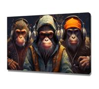 SHYAMIC Abstract Canvas Wall Art, Three Wise Monkeys Large Prints Abstract Picture Poster Wall Art for Living Room Bedroom Bathroom Wall Decor, Modern Artwork - 60x90cm Framed
