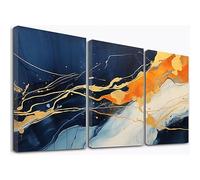 SHYAMIC Abstract Canvas Wall Art, White,blue Large Canvas Prints Abstract Picture Poster Wall Art for Living Room Bedroom Bathroom Wall Decor, Modern Artwork - 50x70cm x3 Framed