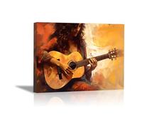 SHYAMIC Abstract Painting Modern Canvas Wall Art for Living room,Bedroom, Abstract Girl Playing Guitar Canvas Motivational Posters for Boy's Room Man Cave Home Decor - 50x70cm Framed