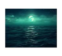 SHYAMIC Abstract Painting Modern Canvas Wall Art for Living room,Bedroom, Emerald Green Sea Bright Moon Canvas Motivational Posters for Boy's Room Man Cave Home Decor - 30x40cm Unframed