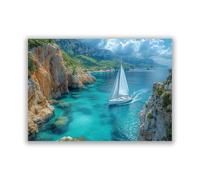 SHYAMIC Beach Wall Art, Sea canyon scenery Sea Wave Poster Canvas Print Office Decor for Living Room Seascape Modern Artwork Ocean Painting Pictures for Bedroom - 80x120cm Unframed